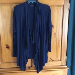 Coldwater Creek drape-front navy sweater, size Large.